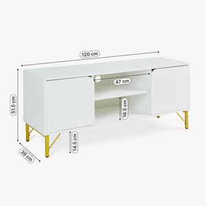 Mueble de televisión Reyri 120x39x52 cm Blanco/Dorado [en.casa]