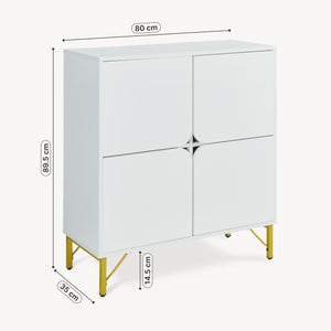 Aparador Reyri 90x80x35 cm Blanco/Dorado [en.casa]