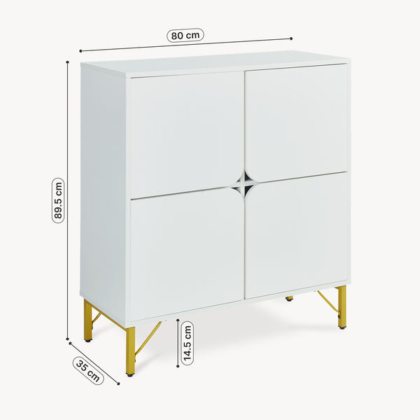 Aparador Reyri 90x80x35 cm Blanco/Dorado [en.casa]