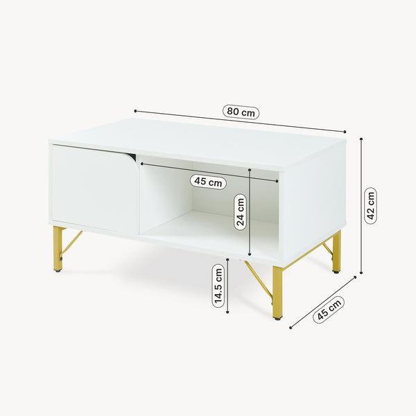 Mesa de centro Reyri 80x45x42 cm Blanco/Dorado