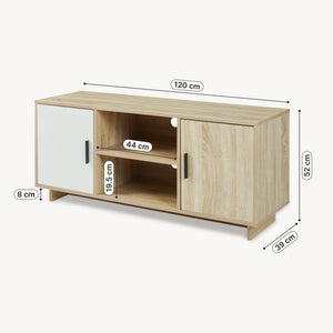 Mueble de TV Kenta con compartimentos 120x39x52 cm - Roble sonoma / Blanco [en.casa]