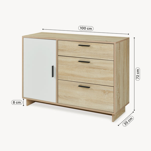 Aparador Kenta 100x35x72 cm aspecto roble Sonoma/Blanco [en.casa]