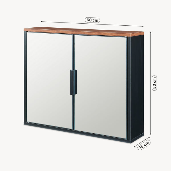 Armario con espejo Trond 50x60x15 cm Negro/Aspecto nogal [en.casa]