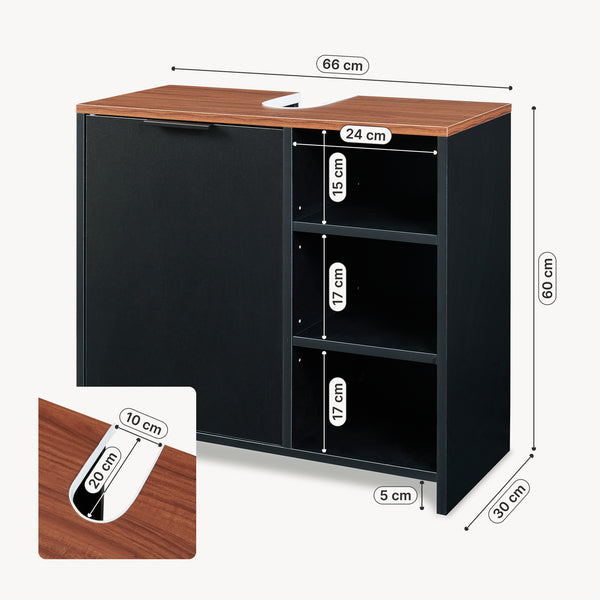 Mueble bajo lavabo Trond 60x66x30 cm Negro/Aspecto nogal [en.casa]
