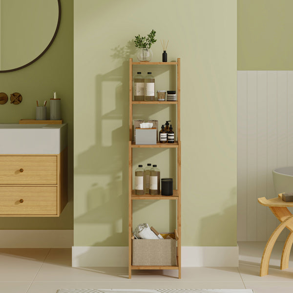 Estantería de baño Anun 4 compartimentos bambú 128x30x30cm - Natural [en.casa]