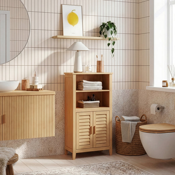 Aparador Rirg 2 puertas bambú 92x50x25cm cm Natural [en.casa]