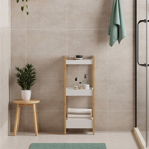 Estantería de baño Anun 3 cestas bambú 75x28x20cm - Natural / Blanco [en.casa]