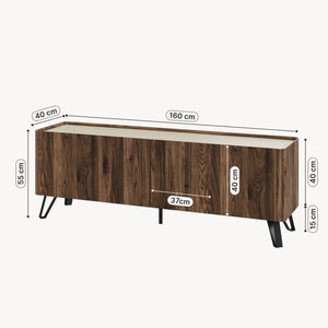 Mueble de televisión Trorlon 160x40x55 cm aspecto nogal/travertino [en.casa]