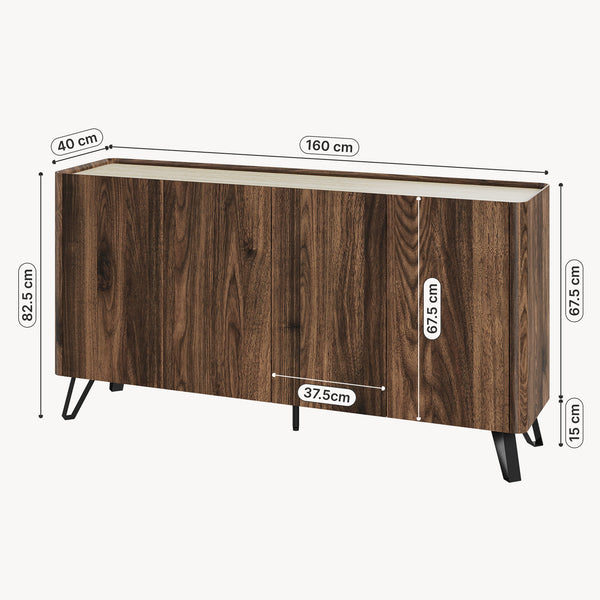 Aparador Trorlon 160x40x83 cm aspecto nogal/travertino [en.casa]