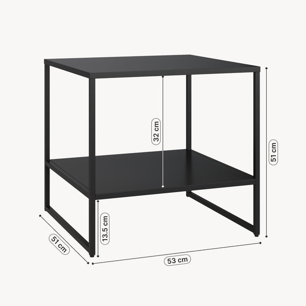 Mesa auxiliar Salsnes 53x51x51 cm con estante Acero Negro [en.casa]