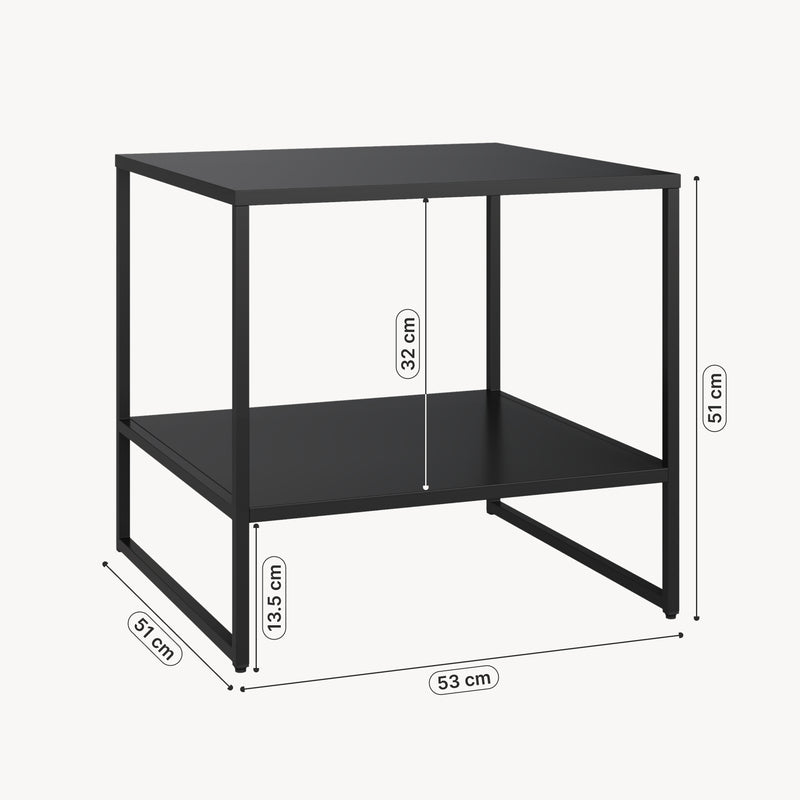 Esquema acotado Mesita auxiliar Salsnes con estante acero 53x51x51cm - Negro [en.casa]