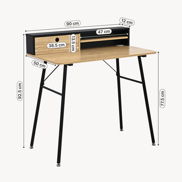 Escritorio Var 93x90x50 cm Negro/Aspecto roble [en.casa]