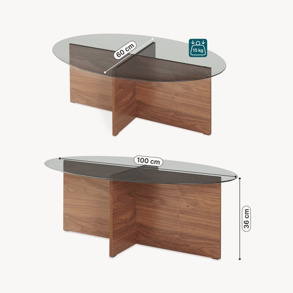 Mesa de centro Viroya 100x60x36 cm aspecto nogal/Gris [en.casa]