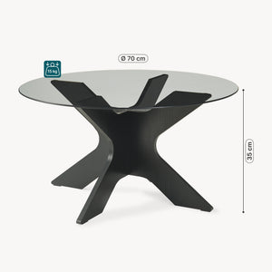 Mesa de centro Imi con tablero de vidrio Ø70x35 cm Negro/Gris [en.casa]