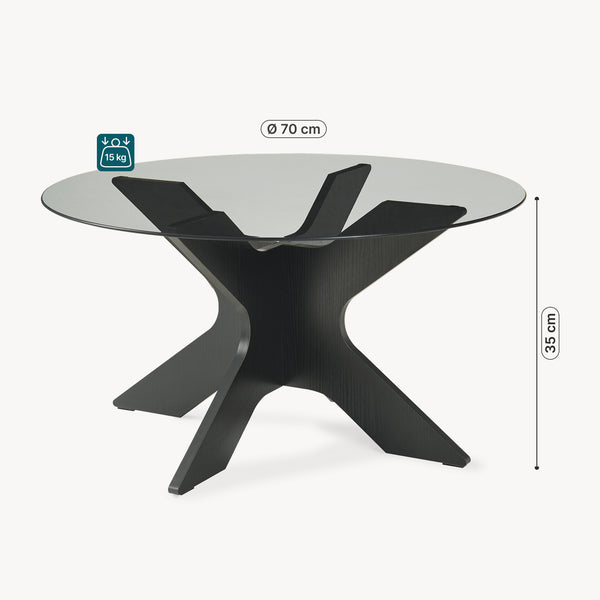Mesa de centro Imi con tablero de vidrio Ø70x35 cm Negro/Gris [en.casa]