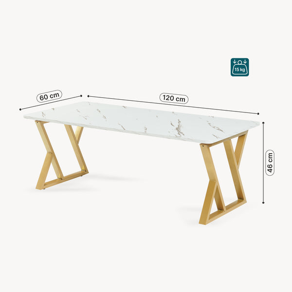 Mesa de centro Nolu 120x60x46 cm color dorado/efecto mármol, blanco [en.casa]