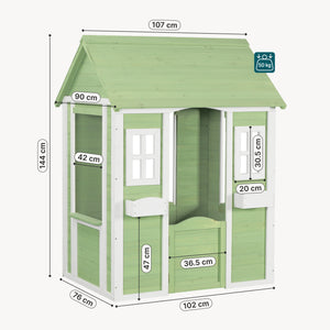 Casita de juegos para niños Kuoldsvin Madera de abeto 144x102x90 cm Verde/Blanco [en.casa]