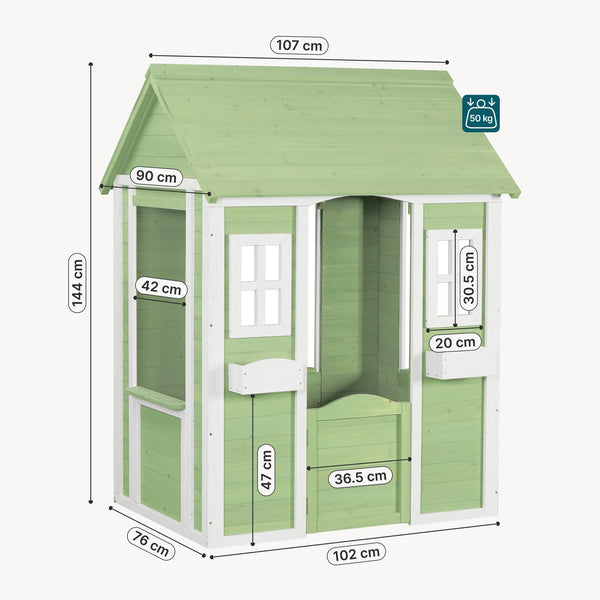 Casita de juegos para niños Kuoldsvin Madera de abeto 144x102x90 cm Verde/Blanco [en.casa]