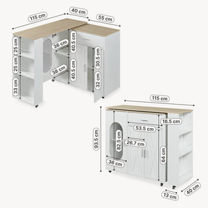 Mesa de comedor extensible Kudebola 115x40x94 cm aspecto roble/blanco [en.casa]
