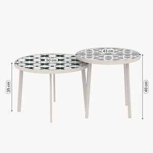 Mesa de exterior Faeto 2 piezas. Tapa de vidrio Champagne [casa.pro]