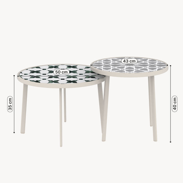Mesa de exterior Faeto 2 piezas. Tapa de vidrio Champagne [casa.pro]