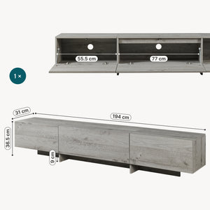 Mueble de televisión Kapipimso con 3 puertas abatibles 194x31x37 cm efecto roble, gris [en.casa]