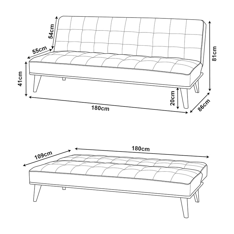 Esquema acotado Sofá cama Pukkila 180x86x81 cm textil [en.casa]