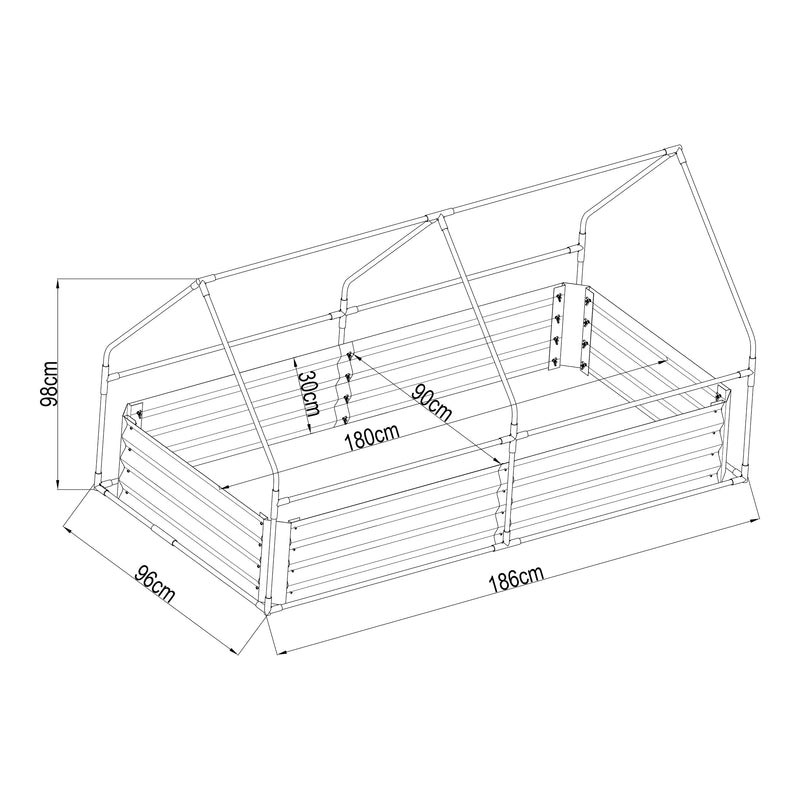 Esquema acotado Huerto elevado con invernadero Balsorano 186x96x98 cm [en.casa]