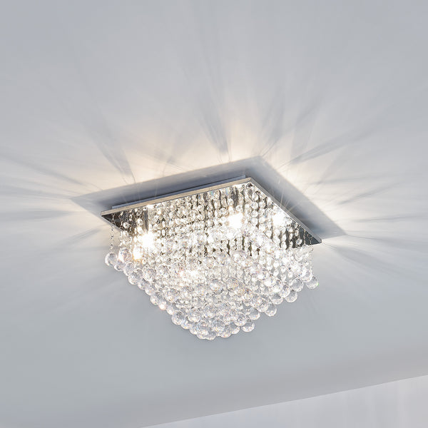 Lámpara de techo de cristal [38x38cm] Lámpara de techo candelabro lámpara de habitación cromo [lux.pro]