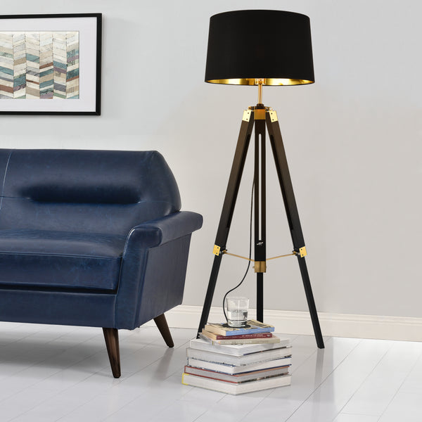 Lámpara de pie Karlsbad 145 cm Negro Latón lux.pro