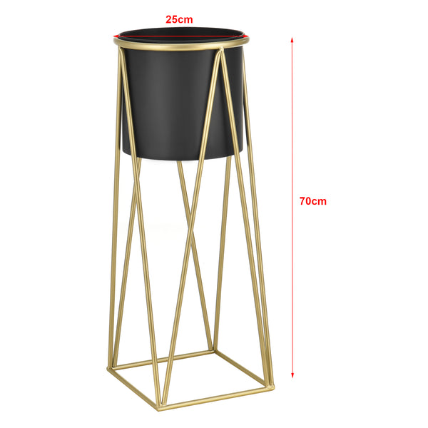 Soporte para plantas Lennik juego de 2 piezas metal negro color latón [en.casa]