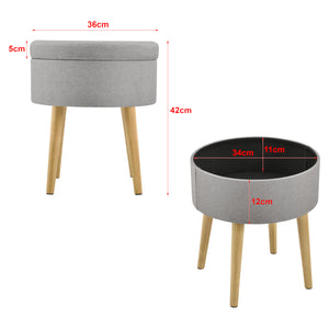 Mesa auxiliar Aurere Ø 36 cm Tapizado con espacio de almacenamiento Madera natural/Gris en.casa