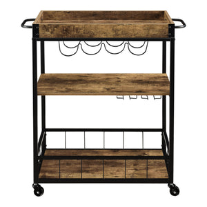 Carrito de servicio Thalwil 89,5 x 67 x 40 cm Carrito con ruedas con soporte para botellas Negro/Color madera en.casa
