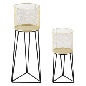Soporte para macetas Menen 2 piezas Negro-Dorado en.casa