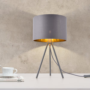 Lámpara de mesa Metz E14 Máx. 40W Pantalla de tela y pies de metal Gris/Oro lux.pro