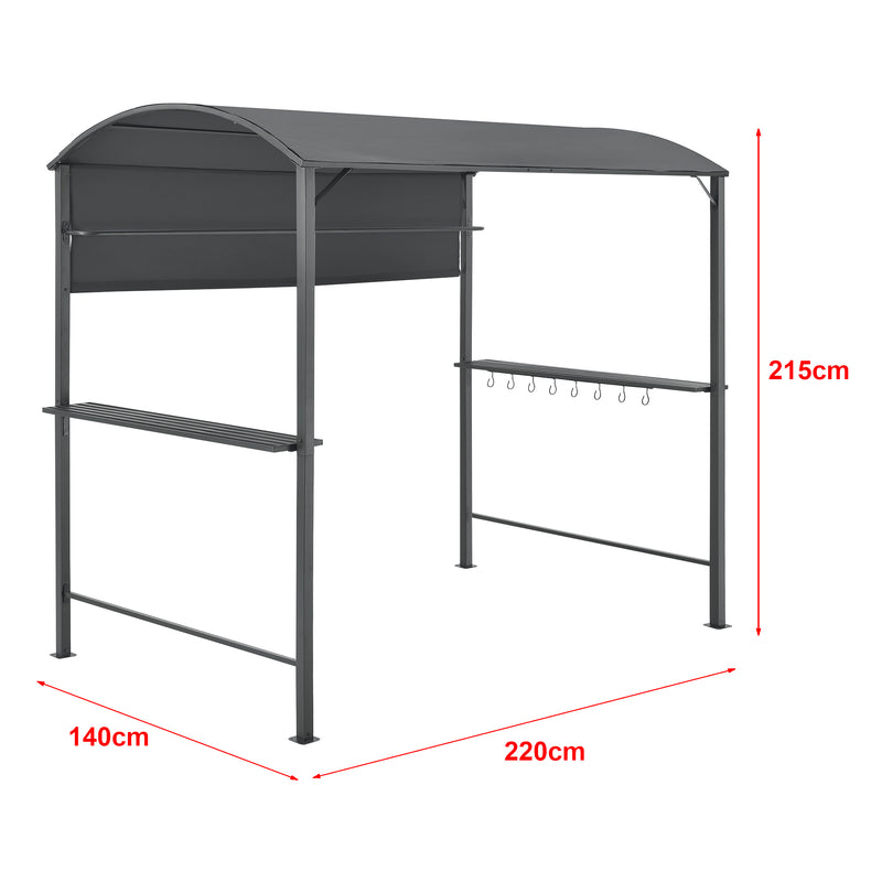 Esquema acotado Gazebo del Pabellón para la Barbacoa Pyrgos 215 x 220 x 140 cm Gris oscuro [en.casa]