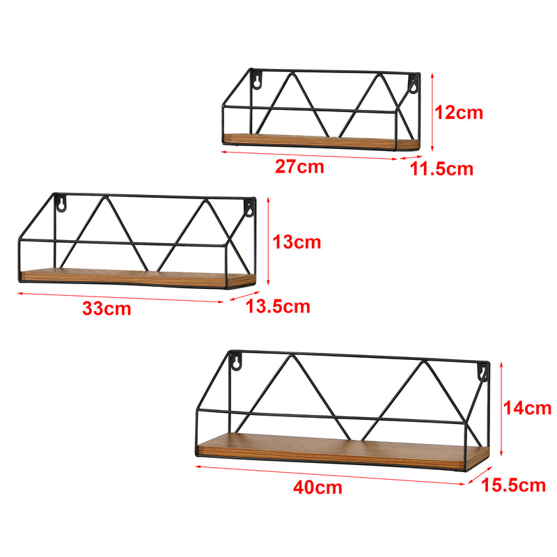 Esquema acotado Estantería de pared Kolding 3 piezas diferentes tamaños tono de madera oscura en.casa