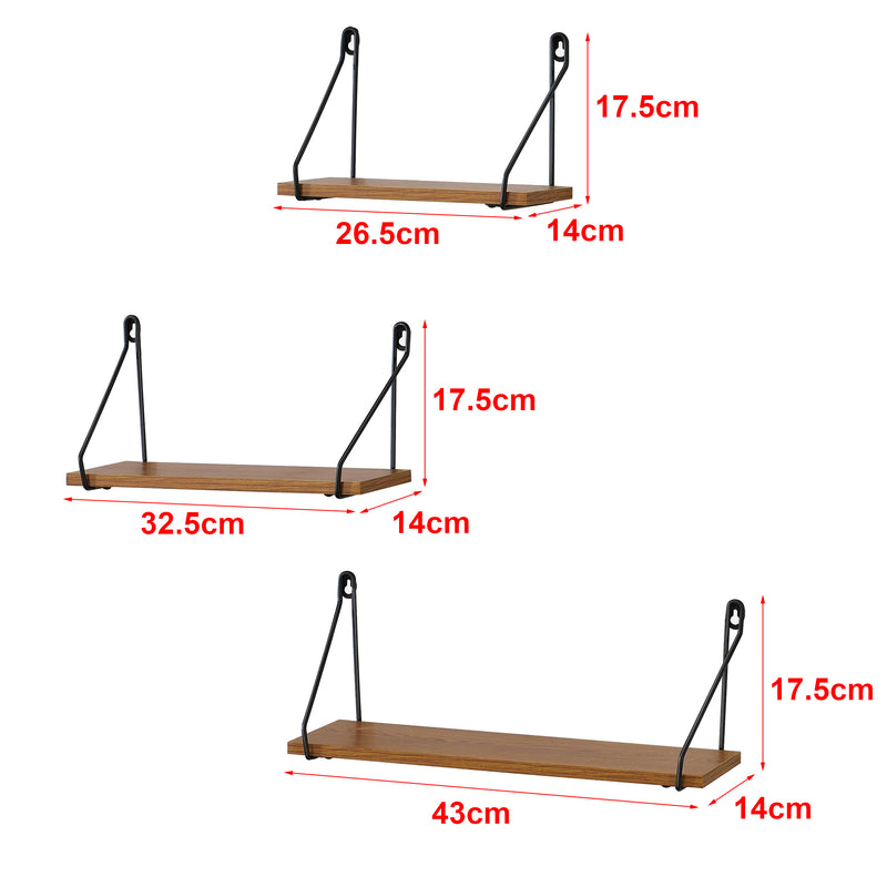 Esquema acotado Estantería de pared Randers 3 piezas diferentes tamaños tono de madera oscura en.casa