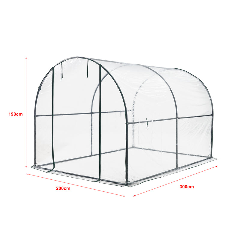 Esquema acotado Túnel de invernadero Grünwald 200x300x190cm PVC Transparente [en.casa]