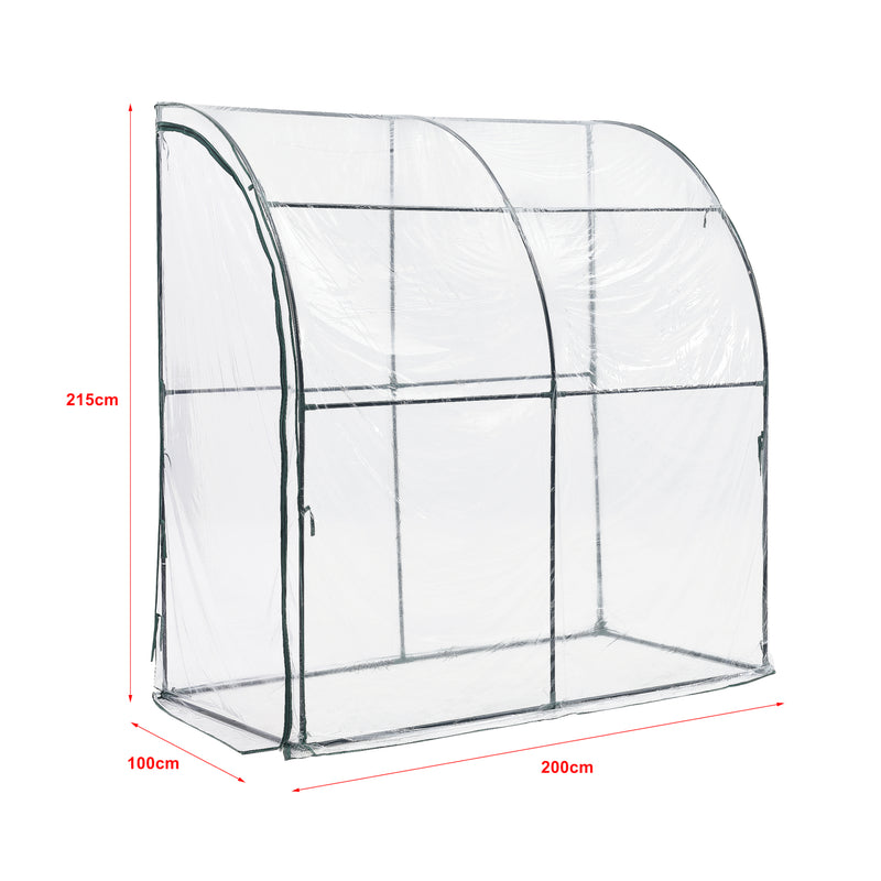 Esquema acotado Invernadero de pared Juta 100x200x215cm Película de PVC Transparente [en.casa]