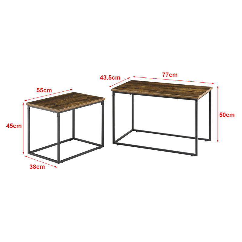 Esquema acotado Conjunto de mesa de centro Härnösand 2 piezas tono de madera oscura [en.casa]