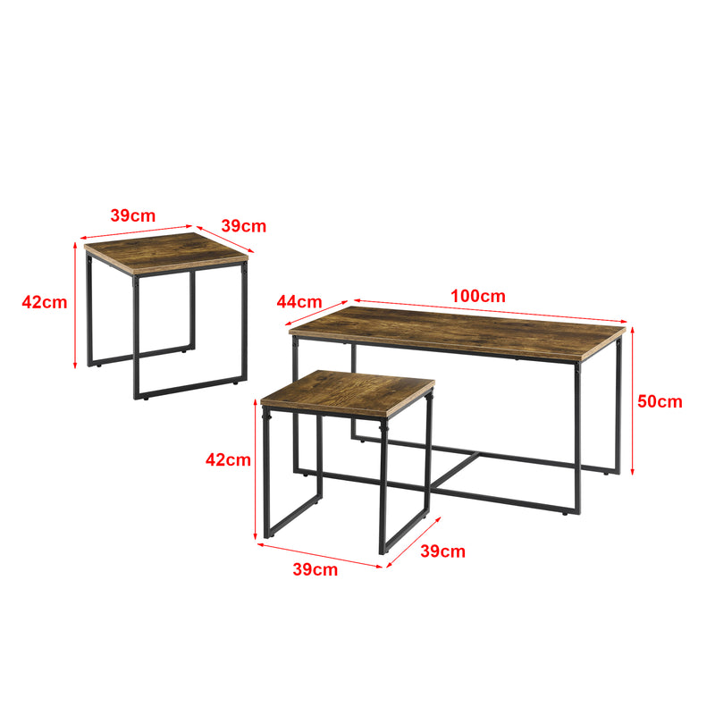 Esquema acotado Conjunto de mesa Haparanda 3 piezas Tono oscuro de madera [en.casa]