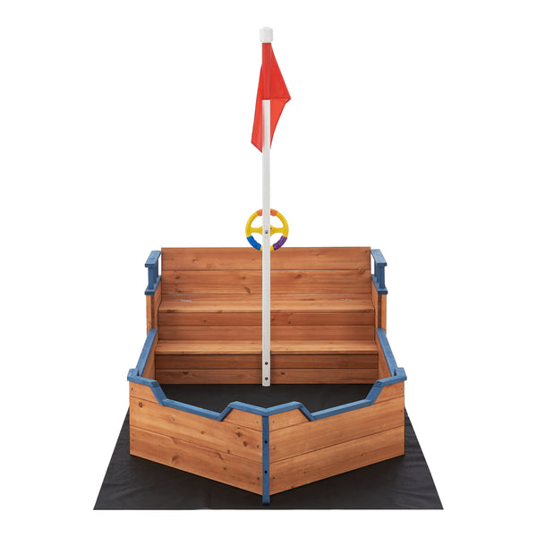 Caja de arena Mestia con diseño de barco pirata 136x193x94cm Madera Natural [en.casa]