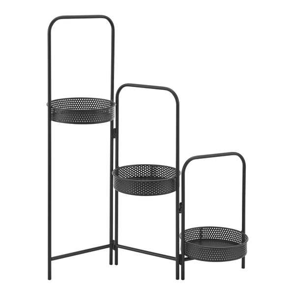 Soporte para plantas Vrasene con 3 macetas de metal negro [en.casa]