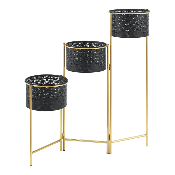 Soporte para flores Kieldrecht 3 piezas color latón negro [en.casa]