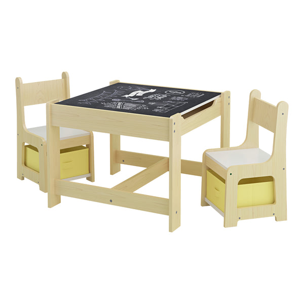 Mesa infantil con 2 sillas Irixoa con cajas Natur [en.casa]