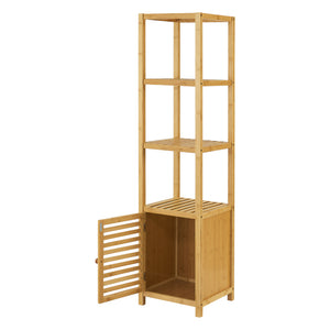 Estantería de bambú Liminka Estantería de baño con puerta de armario 140x34x33cm [en.casa]