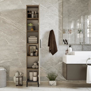 Armario alto Lieto con 6 estantes 183,5 x 29,5 x 29,5 cm roble gris [en.casa]