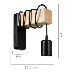 Lámpara de pared Chelmsford E27 Metal Madera maciza Negro / Aspecto madera [lux.pro]
