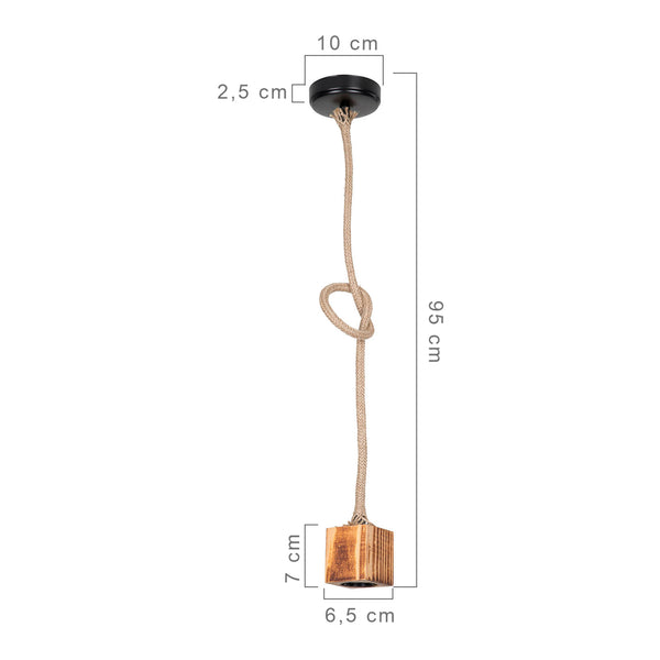Lámpara colgante Corby E27 Metal Madera maciza Cuerda de yute Negro / Aspecto madera / Color yute [lux.pro]